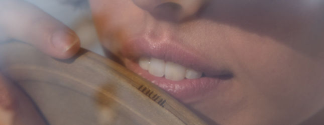 Close film frame of a smile, shallow depth of field