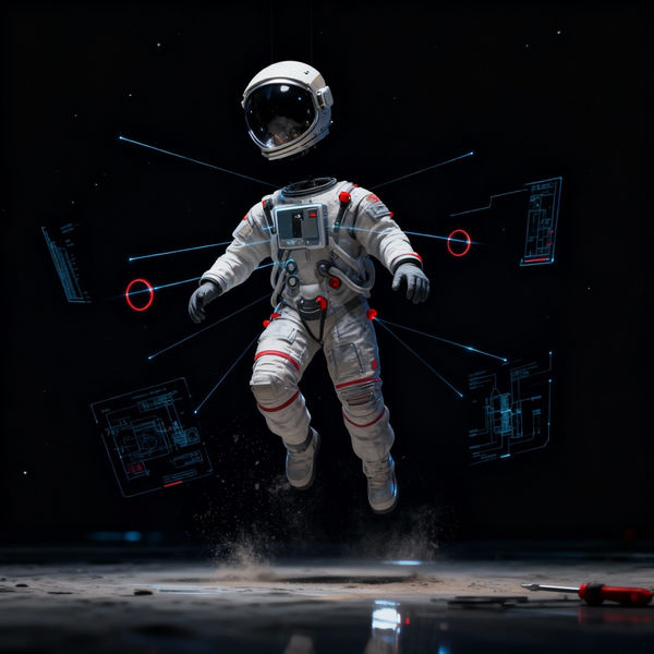 Man holding a skateboard in a maroon Spacely astronaut tee