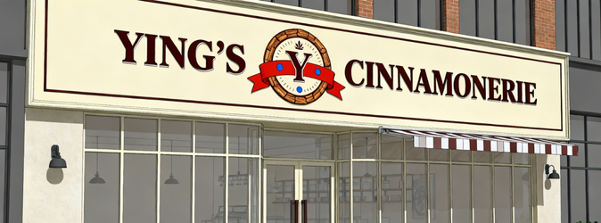 Shopfront signage reading 'Ying's Cinnamonerie'