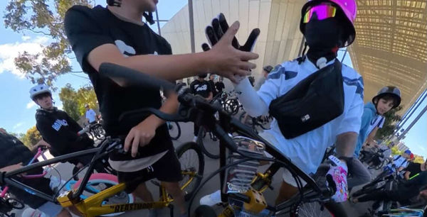 Riders with custom bikes gathered at a Melbourne meet-up