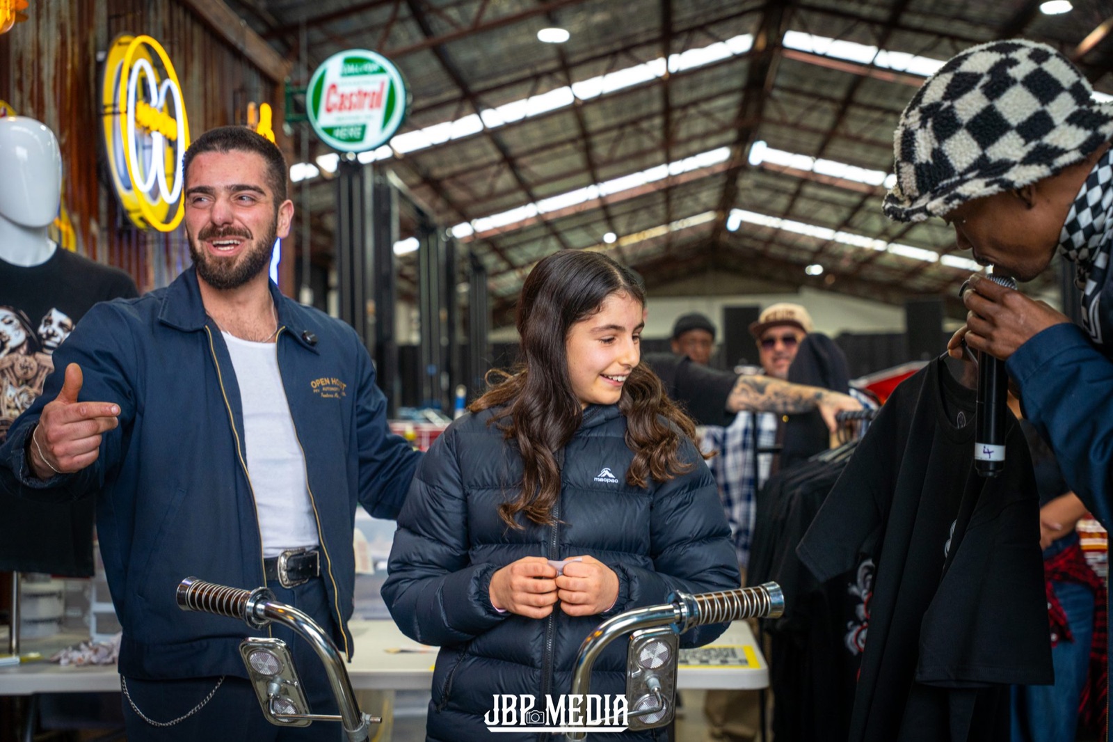The custom lowrider pushbike handed to its winner inside Open Hoist Automotive. Photo: JBP Media